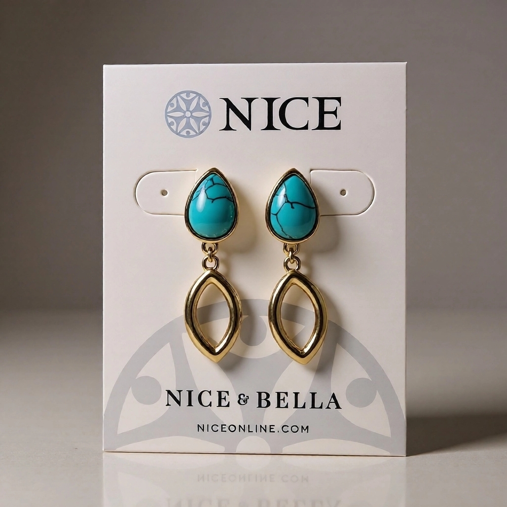 Gold Plated Turquoise Drop Earrings Nice &‎ Bella - Picture 3 of 3
